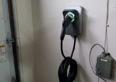EV charger mounted on a garage wall